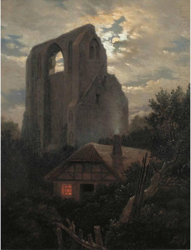 Carl Gustav Carus Ruine Eldena mit Hutte bei Greifswald im Mondschein china oil painting image